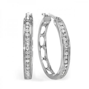 Dazzlingrock Collection 0.30 Carat (Ctw) Real Round Cut Diamond Ladies Hoop Earrings 1/3 CT, Sterling Silver