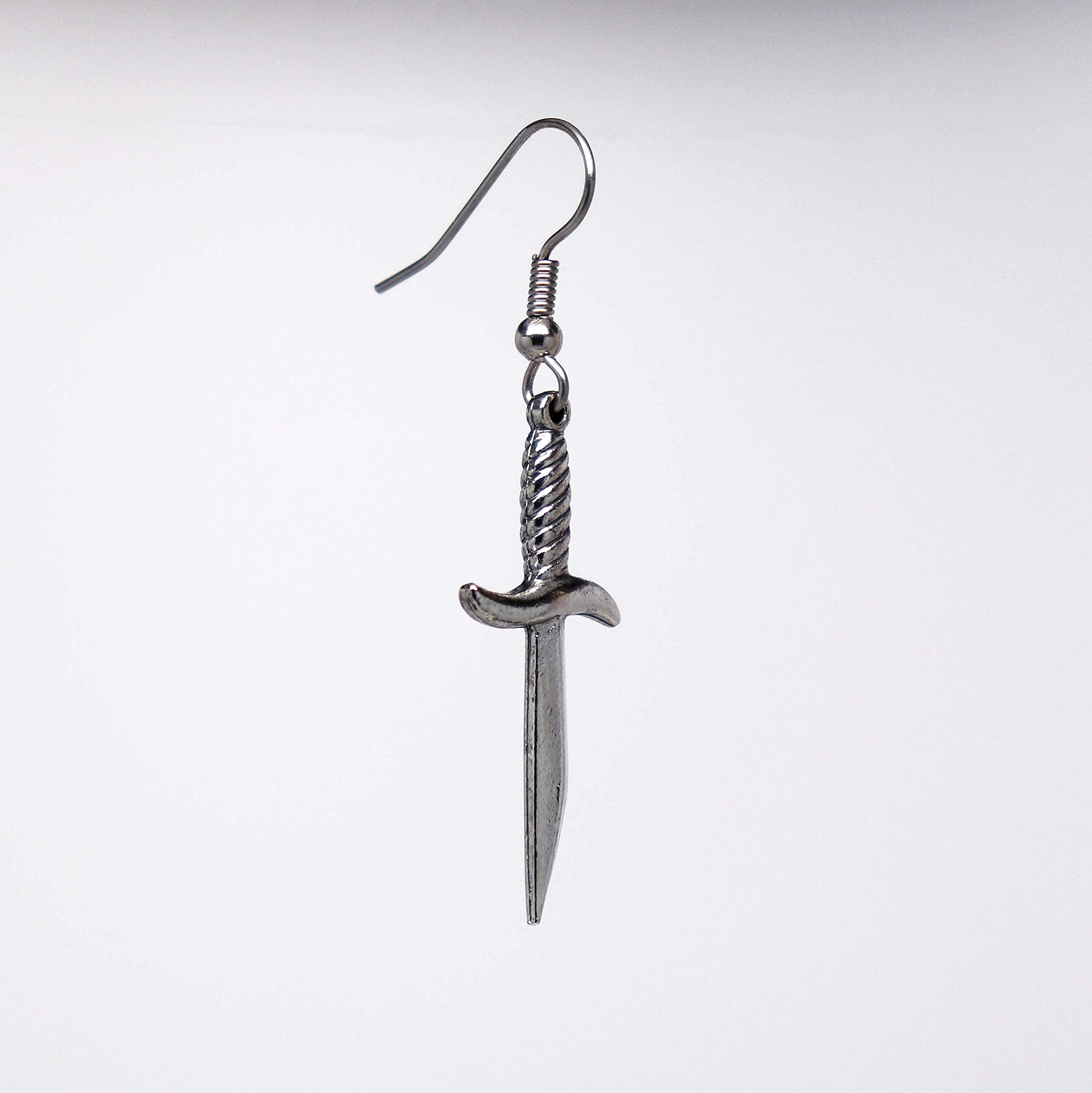 Gothic Dagger Sword Pirate Medieval Renaissance Silver Finish Dangle Earrings