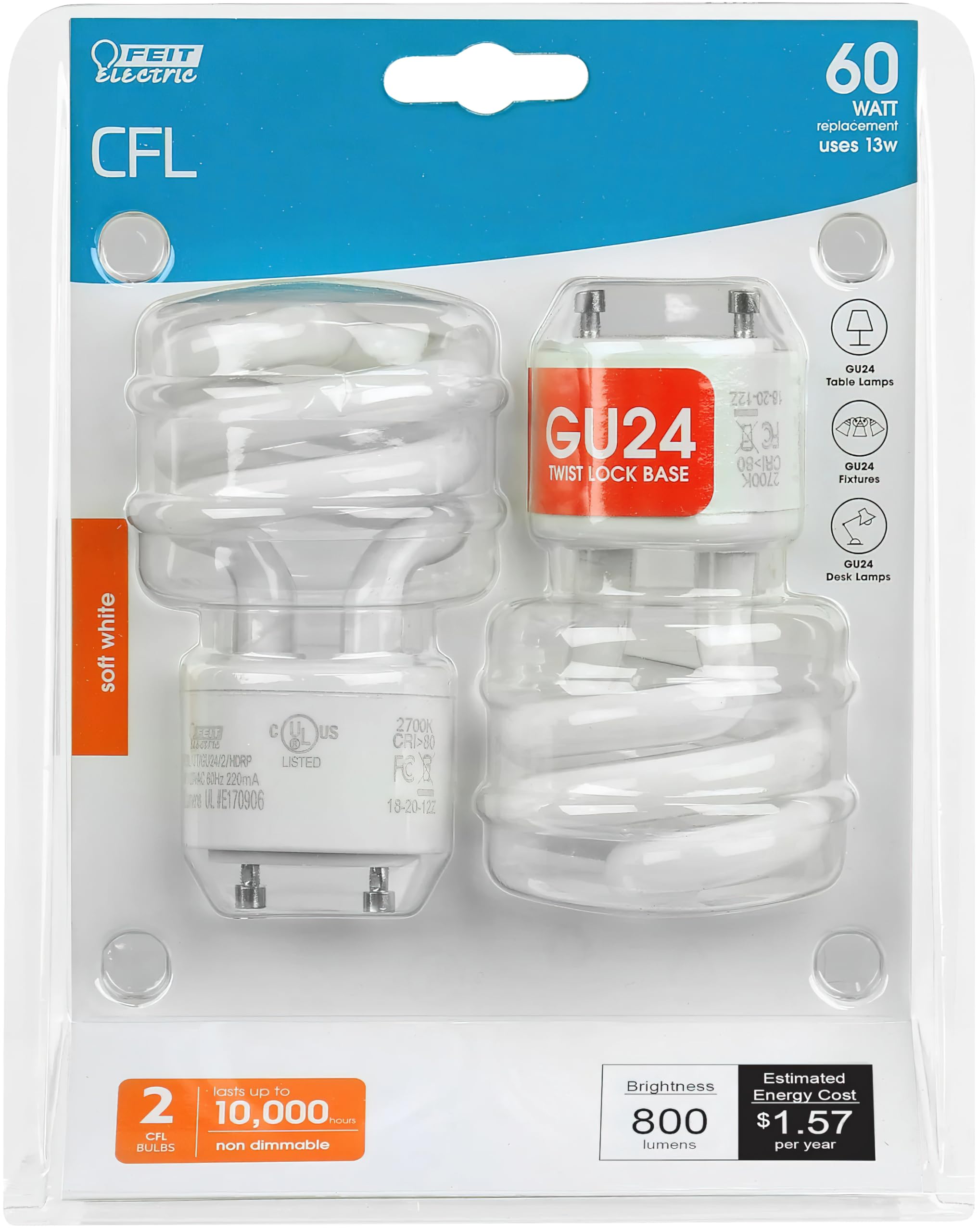 Feit BPESL13T/GU24/2 13-watt Twist Soft White GU24 Base, 2-Pack