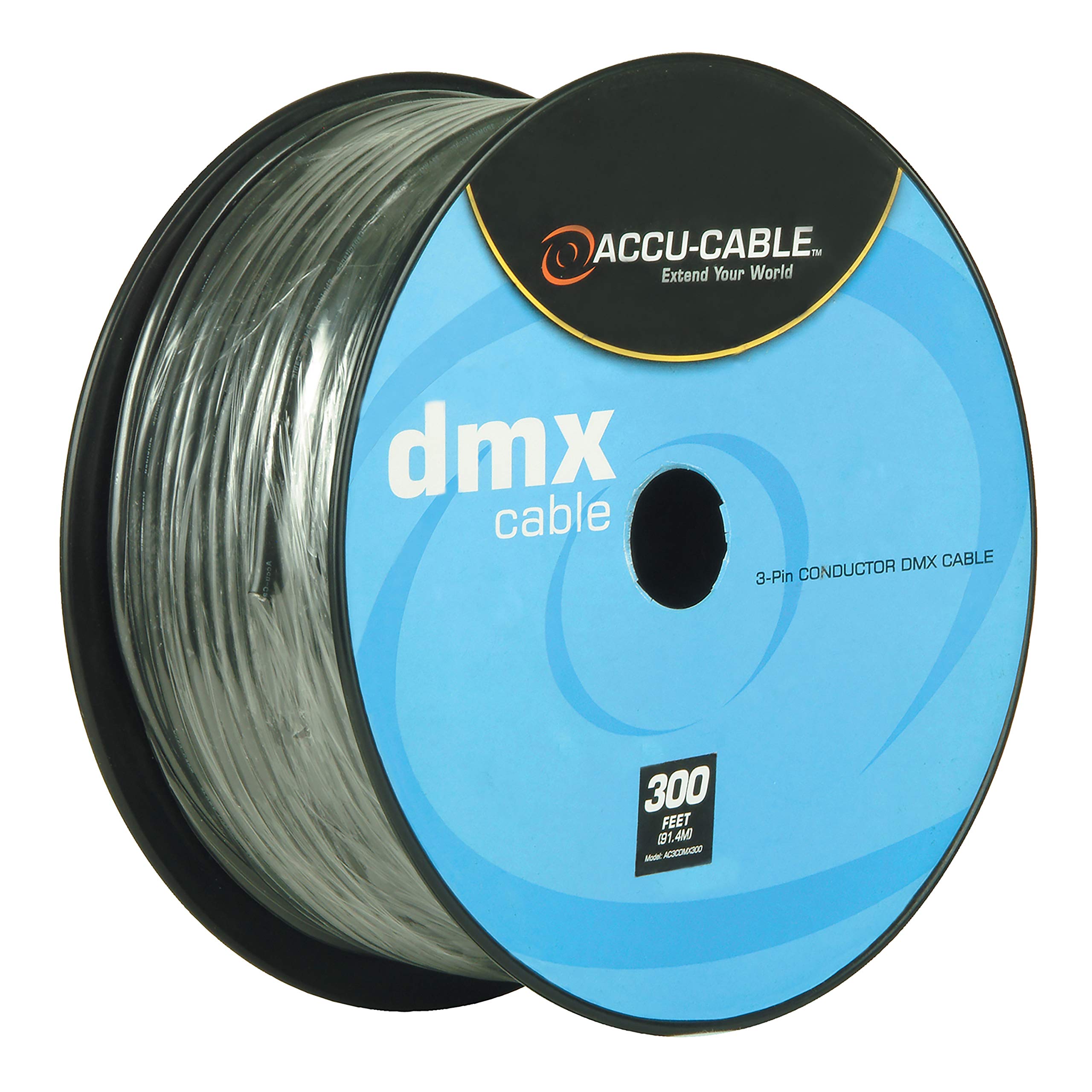 Accu-Cable AC3CDMX300, DMX Stage Light Cable, 3 Pin DMX Extension Cable Spool (300 FT)