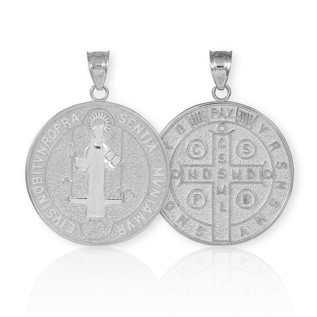 Solid 14k White Gold Saint Benedict Medal Protection Charm Pendant, 23.6 Diameter