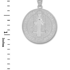 Solid 14k White Gold Saint Benedict Medal Protection Charm Pendant, 23.6 Diameter