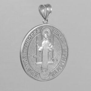 Solid 14k White Gold Saint Benedict Medal Protection Charm Pendant, 23.6 Diameter