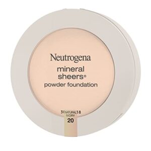 Neutrogena Mineral Sheers Compact Powder Foundation, Lightweight & Oil-Free Mineral Foundation, Fragrance-Free, Natural Ivory 20,.34 oz (Pack of 2)