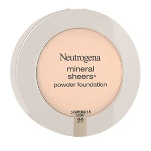 Neutrogena Mineral Sheers Compact Powder Foundation, Lightweight & Oil-Free Mineral Foundation, Fragrance-Free, Natural Ivory 20,.34 oz (Pack of 2)