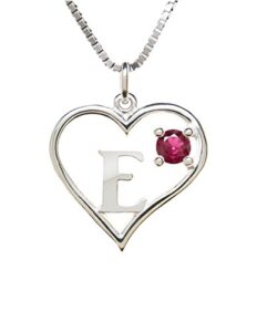 arbach’s icy jewelry - sterling silver box chain personalized birthstone pendant statement necklace - heart & letter (e)