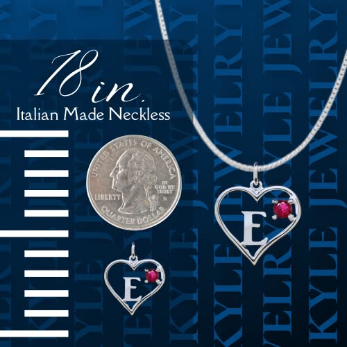 Arbach’s Icy Jewelry - Sterling Silver Box Chain Personalized Birthstone Pendant Statement Necklace - Heart & Letter (E)