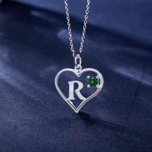 Arbach’s Icy Jewelry - Sterling Silver Box Chain Personalized Birthstone Pendant Statement Necklace - Heart & Letter (R)