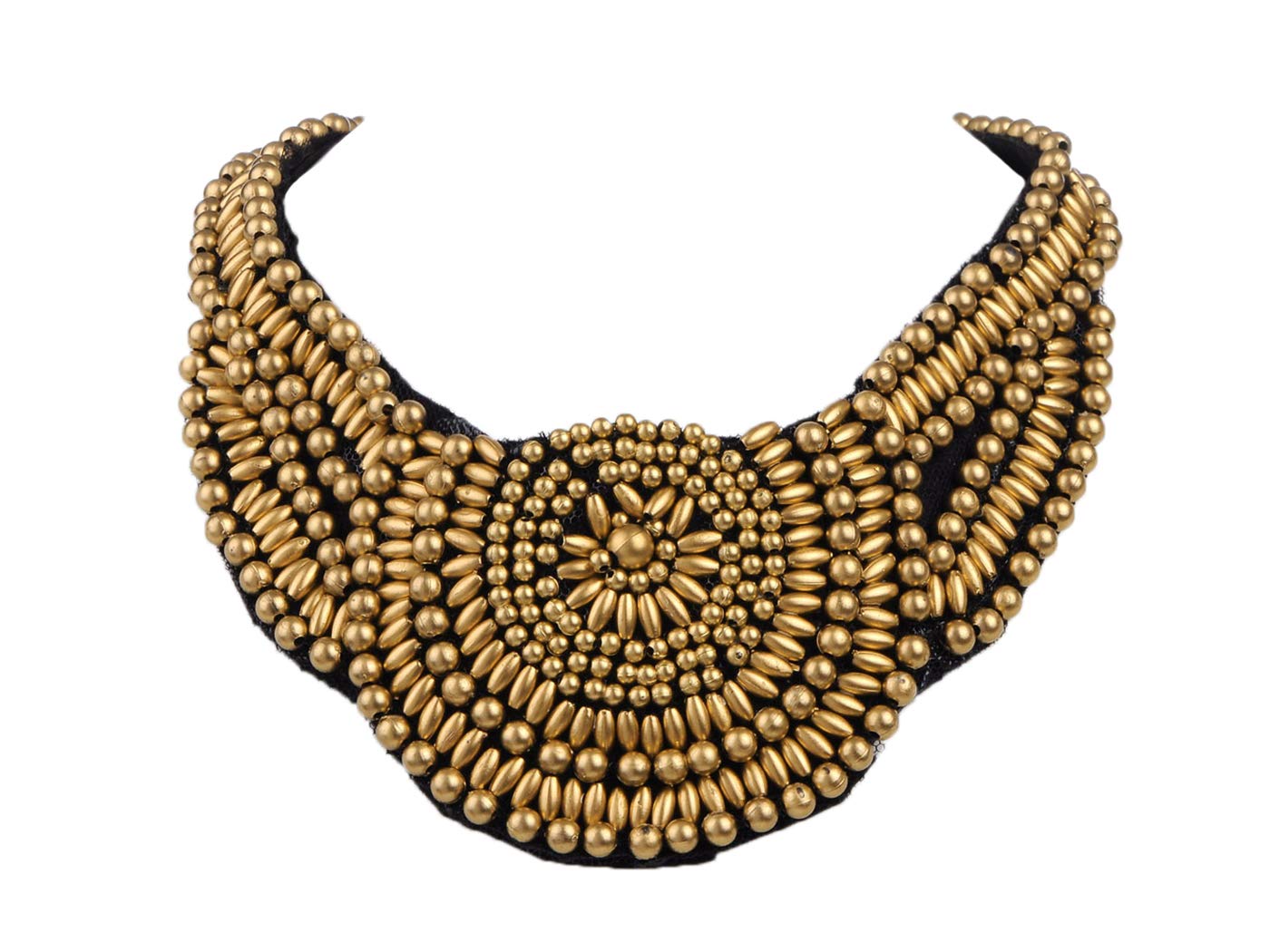 Alilang Tribal Ethnic Golden Beaded Bib Aztec Sun Scallop Edge Statement Necklace