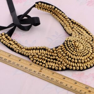 Alilang Tribal Ethnic Golden Beaded Bib Aztec Sun Scallop Edge Statement Necklace