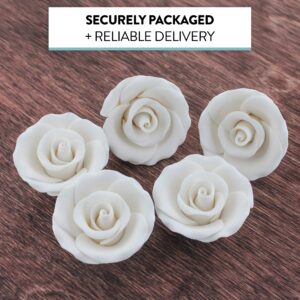 Global Sugar Art Premium Rose Edible Sugar Cake Flowers, White Medium Unwired, 25 Count by Chef Alan Tetreault