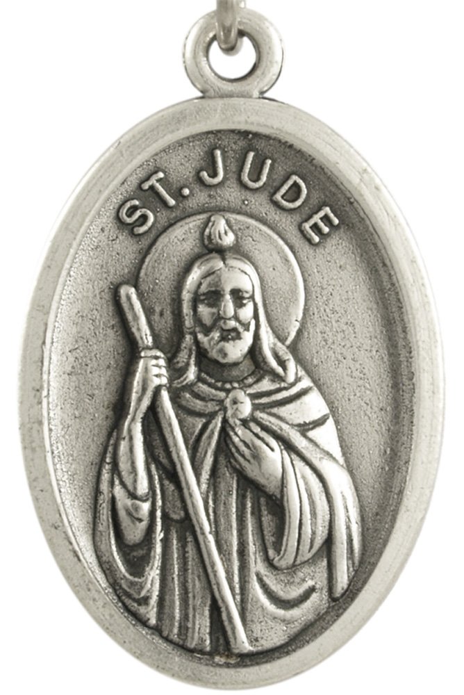 Catholica Shop Catholic Religious Wear Saint Jude Pray for Us Silver Tone Medal Pendant - 1" Height x 0.67" Width - Lot of 12