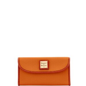 dooney & bourke women's continental clutch in pebble grain leather, trifold wallet with multiple card holder, caramel