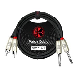 Kirlin Cable AP-403PR-06/BK - 6 Feet - Dual RCA to Dual 1/4-Inch Patch Cable