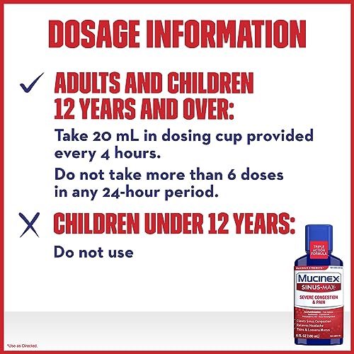 Mucinex Severe Congestion & Pain Relief, Sinus-Max Max Strength, 6oz Clears Sinus & Nasal Congestion, Relieves Headache & Fever, Thins & Loosens Mucus
