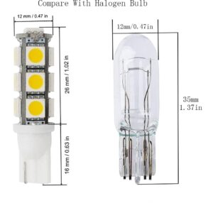 Sago 10 Pack, Wedge T10-T5 1w Bulb 360deg LED Extra bright for Malibu 12v Dc Landscape Light-13 SMD- pure White