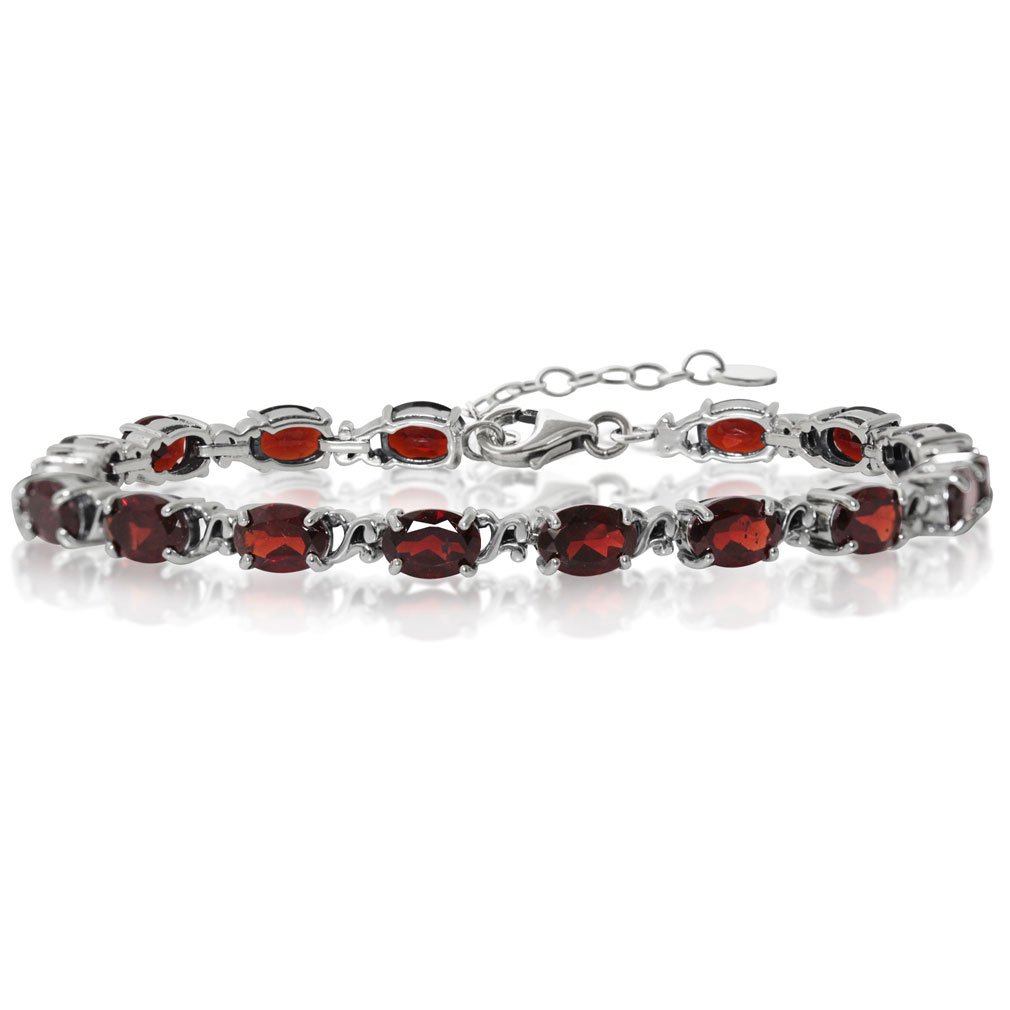 Silvershake 15.3ct. Natural Garnet 925 Sterling Silver Victorian Style 7.5 to 9 Inch Adjustable Bracelet