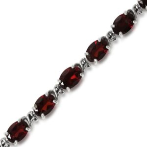 Silvershake 15.3ct. Natural Garnet 925 Sterling Silver Victorian Style 7.5 to 9 Inch Adjustable Bracelet