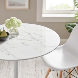 Modway Lippa 36" Mid-Century Dining Table with Round Artificial Marble Top in White