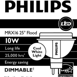 Philips 432419 10W High Output LED MR16 4000K 25-Degree Flood, Dimmable