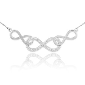 14K White Gold 1/10 Cttw Diamond Triple Interwoven Infinity Symbol Rolo Chain Necklace (J-K Color, I1-I2 Clarity) - 16"