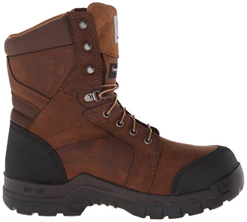 Carhartt mens 8" Rugged Flex Insulated Waterproof Breathable Safety Toe Leather Work Boot Cmf8389 Construction Shoe, Brown, 10.5 US