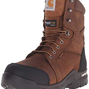 Carhartt mens 8" Rugged Flex Insulated Waterproof Breathable Safety Toe Leather Work Boot Cmf8389 Construction Shoe, Brown, 10.5 US