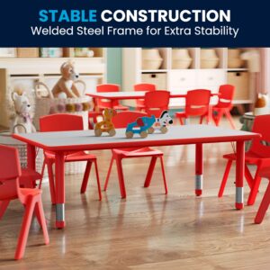 Flash Furniture Wren Adjustable Classroom Activity Table for School and Home, Rectangular Plastic Activity Table for Kids, 23.625" W x 47.25" L, Red/Gray