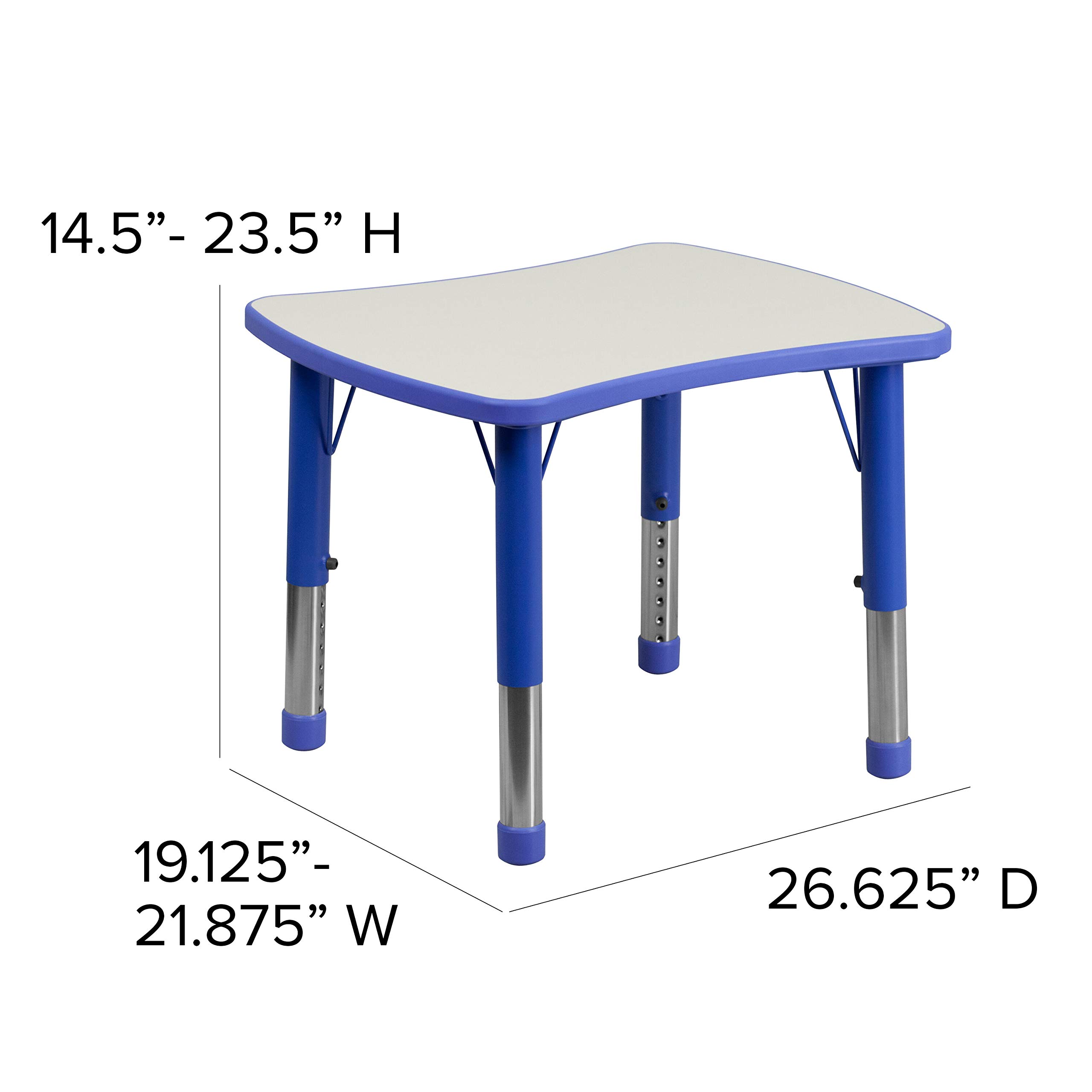 Flash Furniture Adjustable Classroom Activity Table for School/Home, Rectangular Plastic Table for Kids, 21.875"W x 26.625"D x 14.5-23.5"H, Blue/Gray