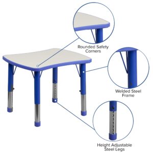 Flash Furniture Adjustable Classroom Activity Table for School/Home, Rectangular Plastic Table for Kids, 21.875"W x 26.625"D x 14.5-23.5"H, Blue/Gray