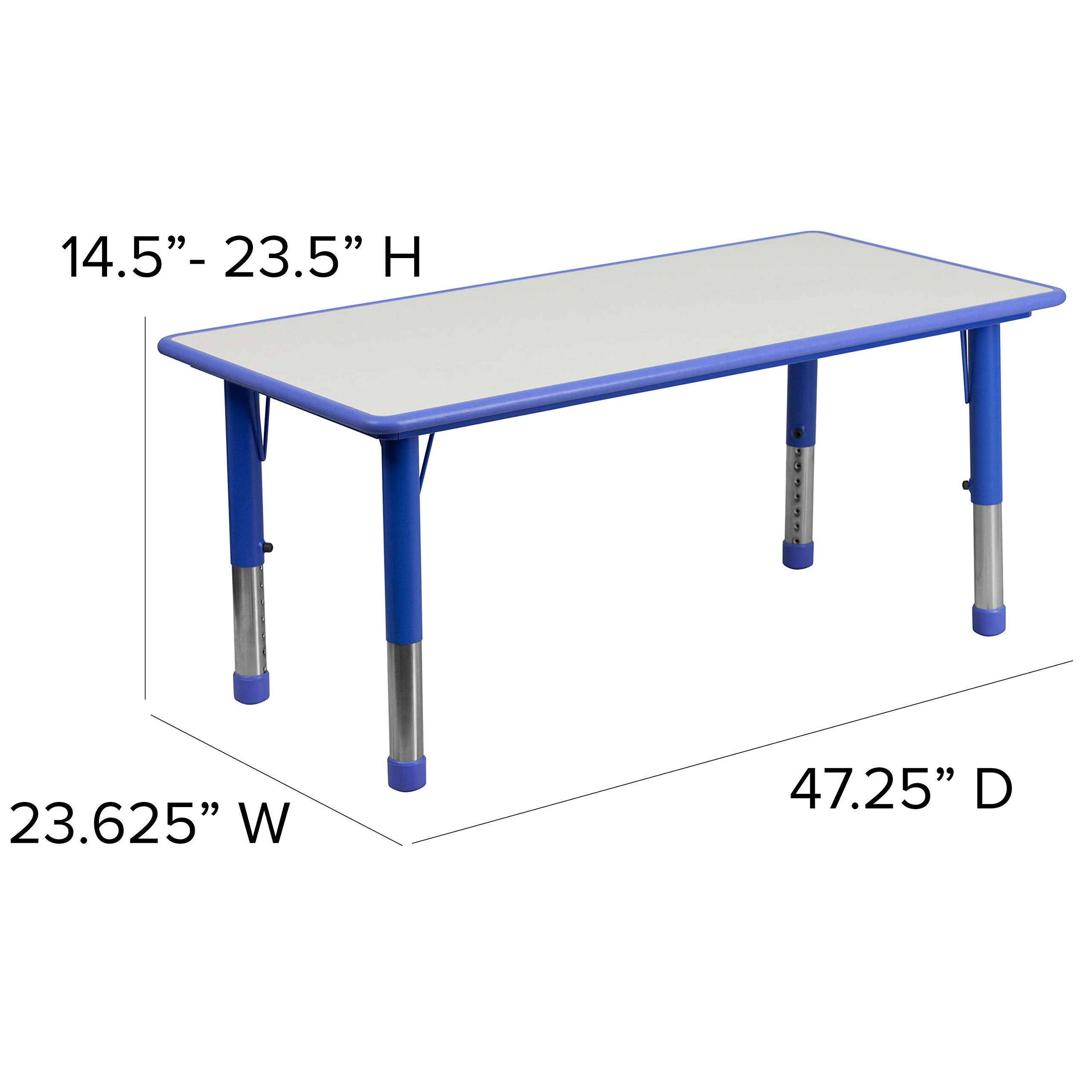 Flash Furniture Emmy Adjustable Classroom Activity Table w/ 4 Stack Chairs, Rectangular Plastic Activity Table for Kids, 23.625"W x 47.25"L, Blue/Gray