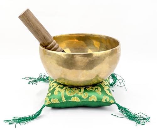 6-Inch Handmade Tibetan Singing Bowl ~ Superb B Crown Chakra Balancing ~ Best use for Meditation, Sound Healing, Cleansing, Mindfulness & Relaxation ~ Cushion & Sueded Leather wooden Mallet included