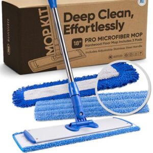 18" Professional Microfiber Mop - Hardwood Floor Mop - Dry & Wet Mop for Wood, Laminate, Tile, Vinyl Floors | Washable Pads | Wet & Dust Mopping | Adjustable Handle