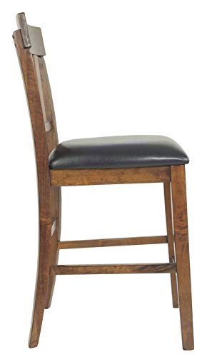 Signature Design by Ashley Ralene Traditional 26" Counter Height Faux Leather Seat Barstool, 2 Count, Brown