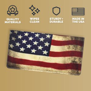 Eric Scott Checkbook Cover for Men and Women, Durable Premium Fabric USA Checkbook Cover for Personal Checkbook with Register and 6 Card/Photo Slots (American Flag)