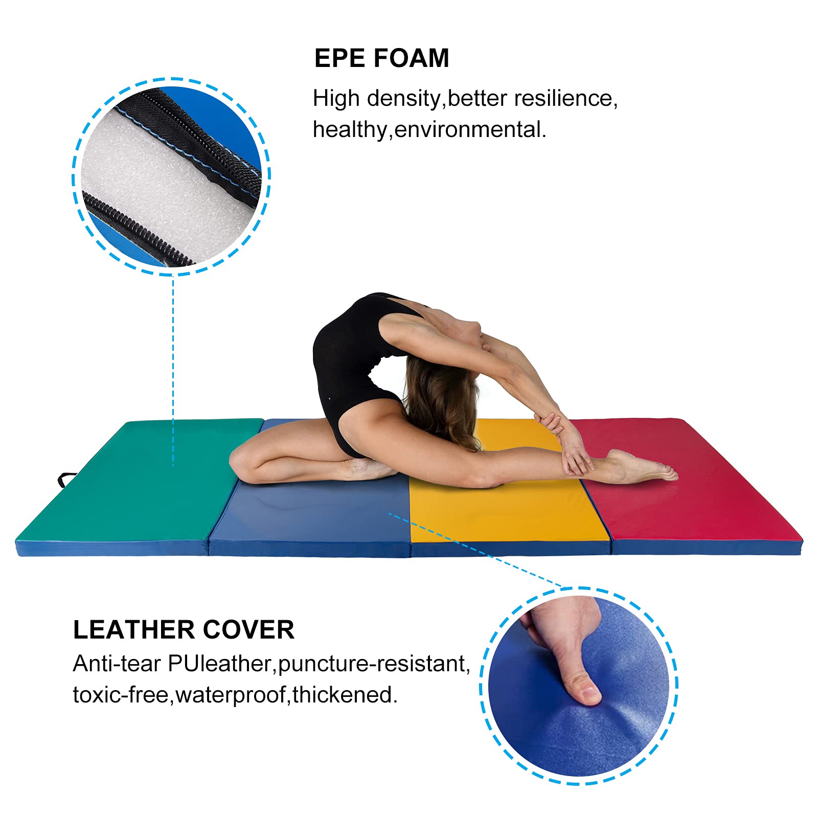 Polar Aurora 4'x8'x2 Multipe Colors Thick Folding Gymnastics Gym Exercise Aerobics Mats Stretching Fitness Yoga 10 Colors (4 Colors)