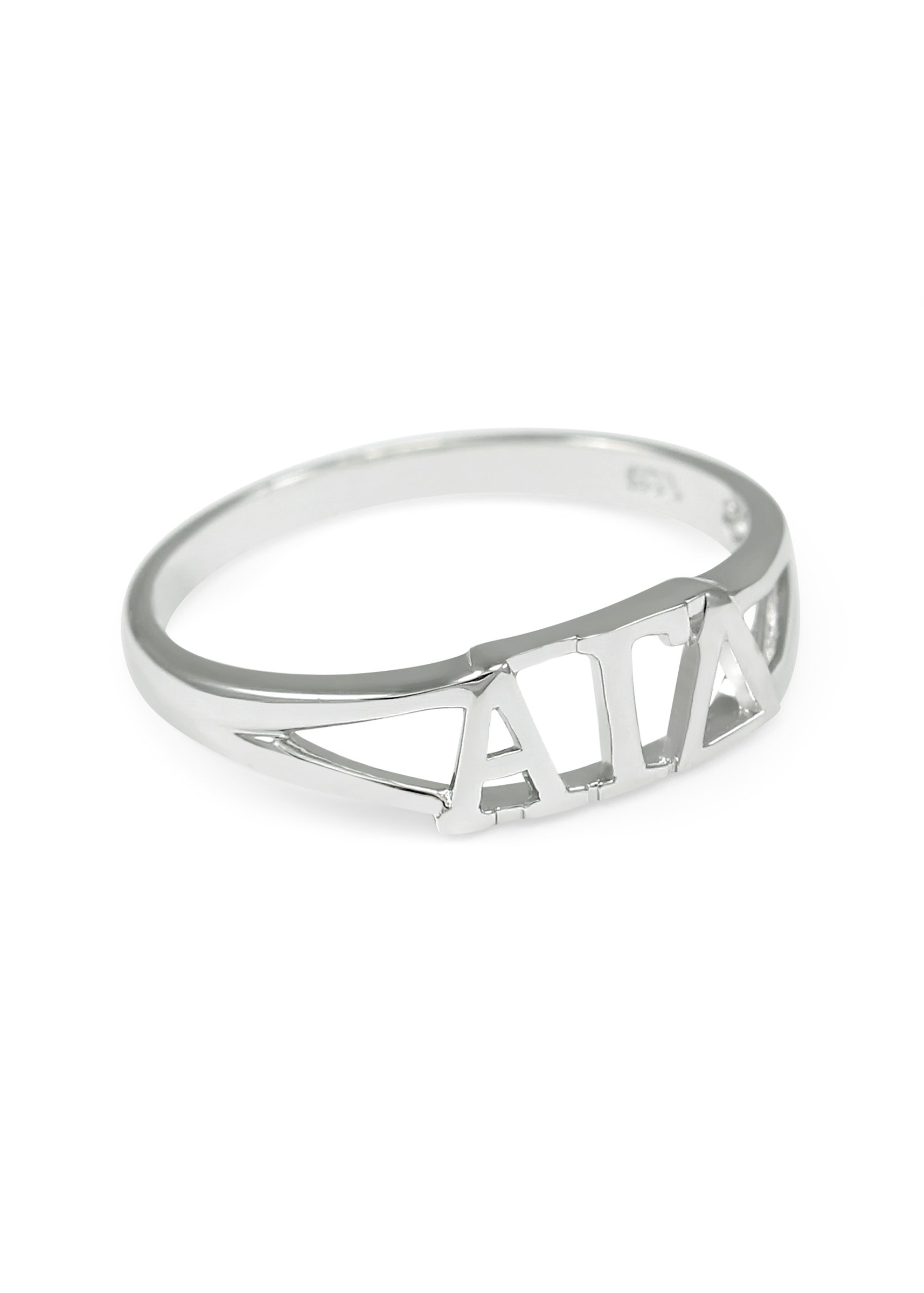 The Collegiate Standard Sterling Silver Alpha Gamma Delta ring with cut-out letters size 6