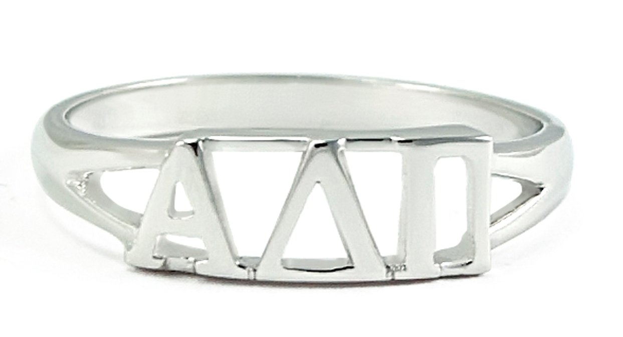 The Collegiate Standard Sterling Silver Alpha Delta Pi ring with cut-out letters size 7