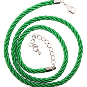 Three Ply Twisted Faux Silk Cord Necklace (16 inch)-Green