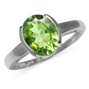 Silvershake 2.46ct. 10X8mm Natural Oval Shape Peridot White Gold Plated 925 Sterling Silver Solitaire Ring Size 10