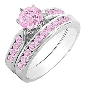 dazzlingrock collection round pink sapphire channel set wedding ring set for women in 14k white gold size 9