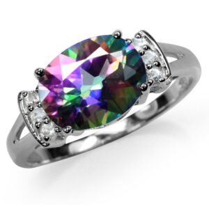 Silvershake 3.37ct. Mystic Fire Topaz White Gold Plated 925 Sterling Silver Cocktail Ring Size 9