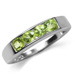 Silvershake Natural Peridot White Gold Plated 925 Sterling Silver Journey Stack Stackable Ring Size 7