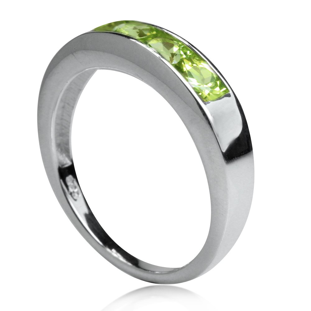 Silvershake Natural Peridot White Gold Plated 925 Sterling Silver Journey Stack Stackable Ring Size 7