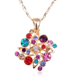 Alilang Colorful Crystal Square Shape Pendant Necklace