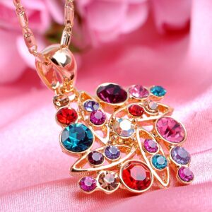 Alilang Colorful Crystal Square Shape Pendant Necklace