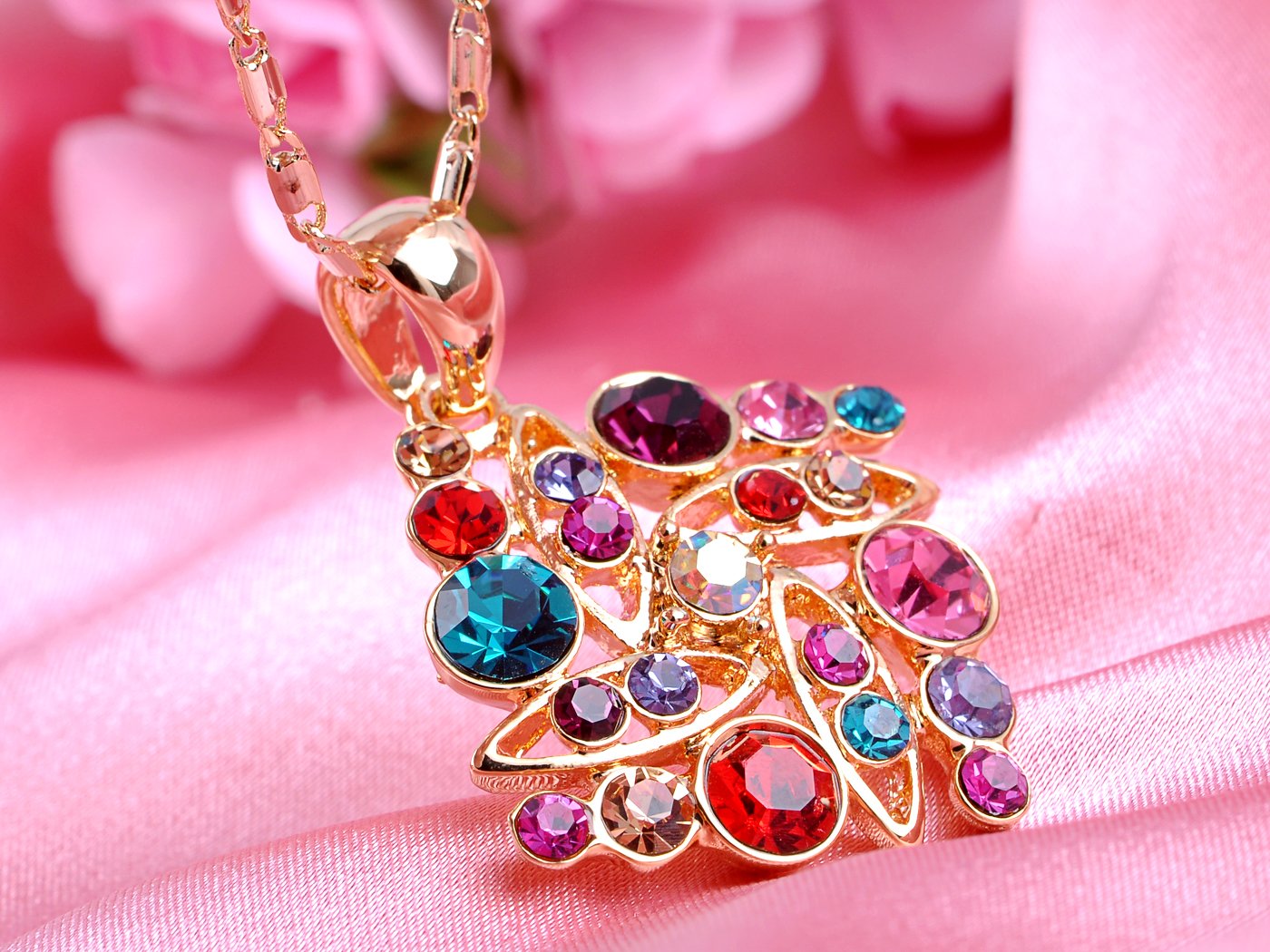 Alilang Colorful Crystal Square Shape Pendant Necklace