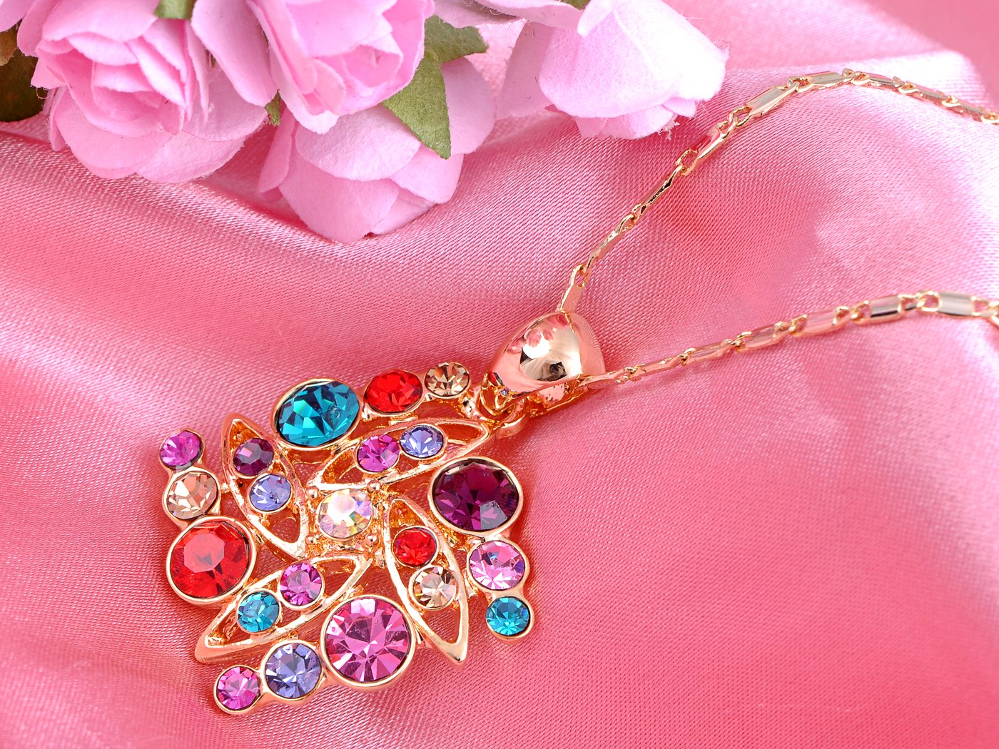 Alilang Colorful Crystal Square Shape Pendant Necklace