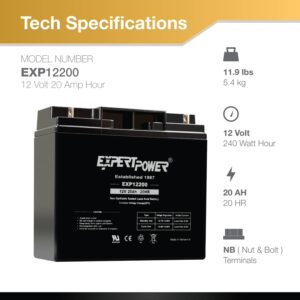 ExpertPower 12 Volt 20 Ah EXP12200 Rechargeable SLA Battery