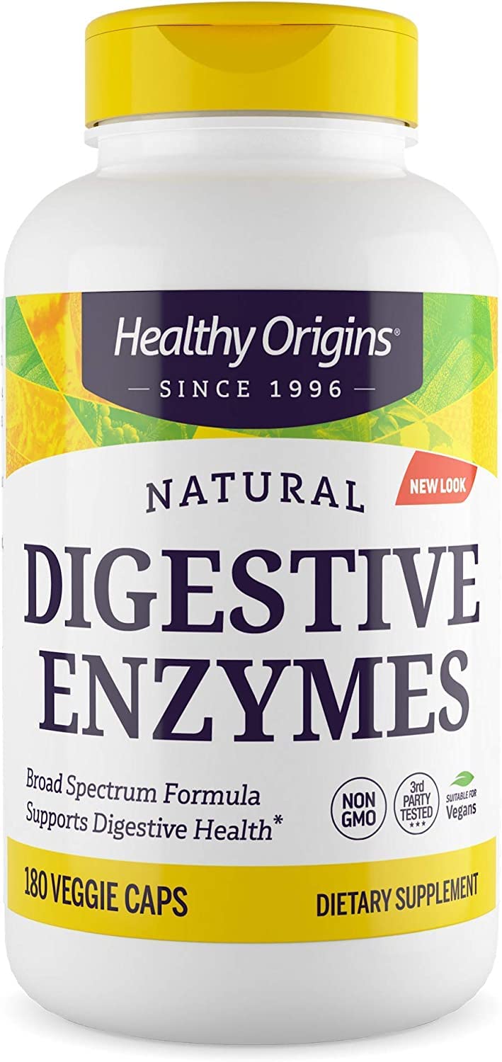 Healthy Origins Digestive Enzymes (NEC) Broad Spectrum - with Protease, Amylase & Lipase - Gluten-Free Digestion and Gut Health Supplement - 180 Veggie Capsules